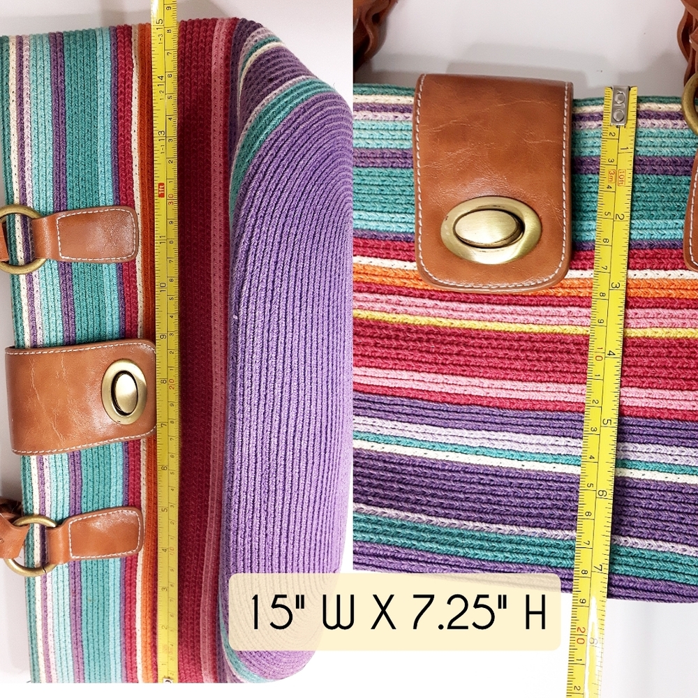 Beach Boho Woven Bag|Shoulder Tote Bag | Multicolor Stripped Cotton - Picture 9 of 12